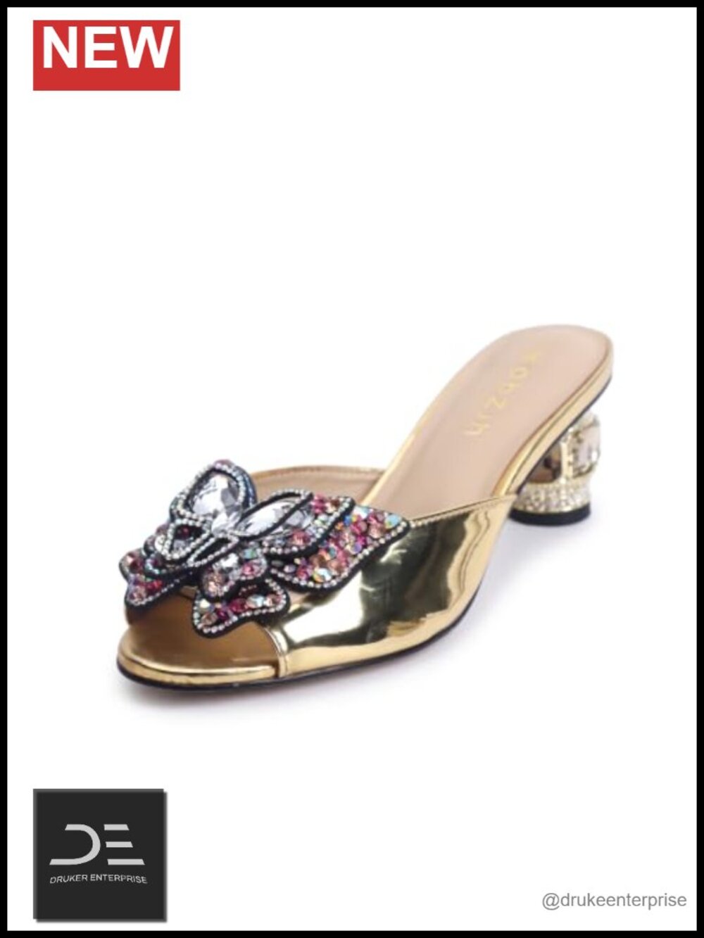 Rhinestone Crystal Block Heel Slide Sandals for Women Wedding Party
